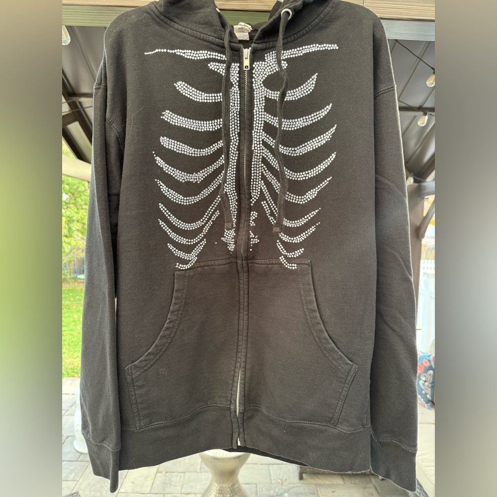 Black Skeleton Rhinestone Hoodie
